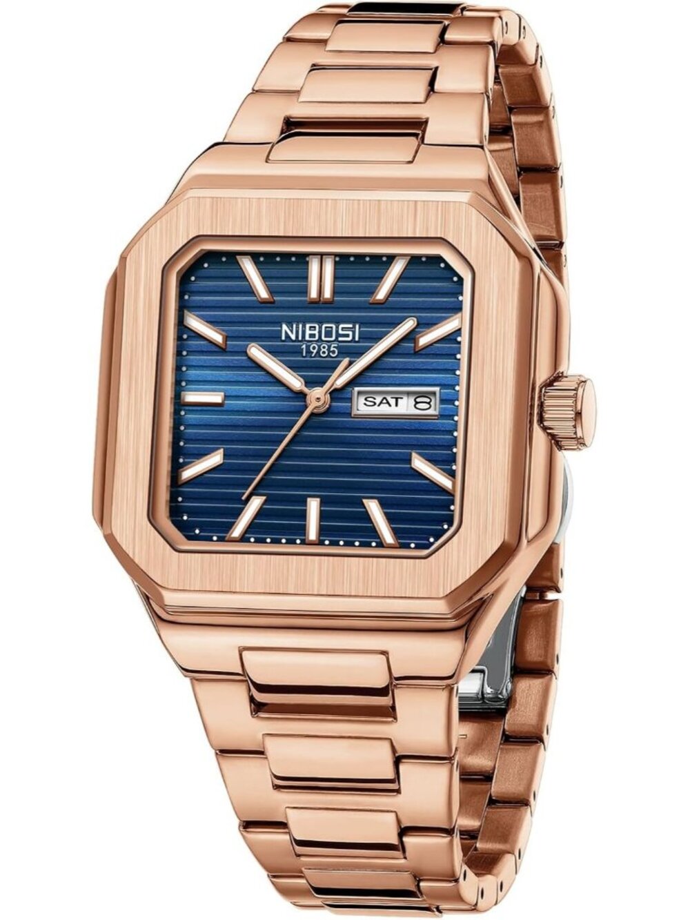 Nibosi Men's Rose Blue Analog Quartz Stainless Steel Waterproof Square Watch